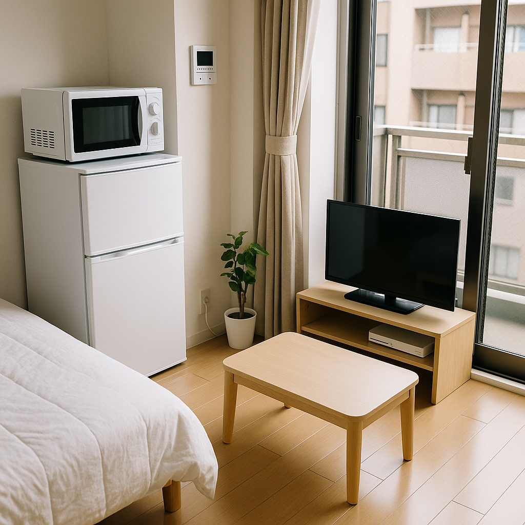 Phòng Khách Căn Hộ 1R Với Khu Bếp Nhỏ